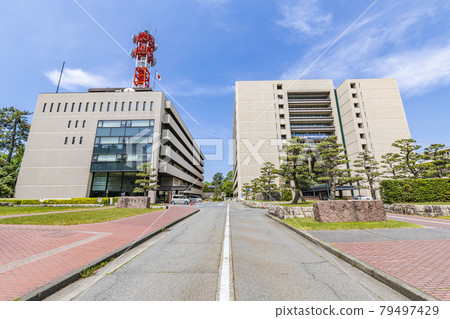 Fukui City, Fukui Prefecture, Fukui Prefectural Office and Fukui Prefectural Police Headquarters in fine weather 79497429
