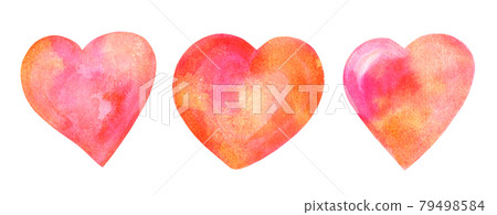 A set of watercolour drawings of vibrant red and pink hearts, isolated 79498584