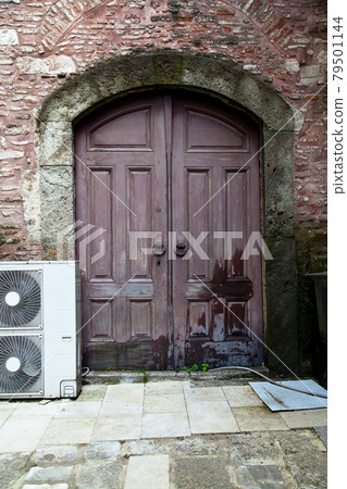 Turkey is one of the old brown wooden gates in the history Hagia Sophia Mosque and Istanbul 79501144