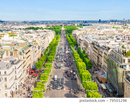 View of the Champs Elysées from the Paris Arc de Triomphe View of the Champs Elysées from the Paris Arc de Triomphe 79501296