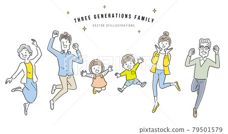 矢量插圖素材:跳躍三代家庭,家庭 矢量插圖素材:跳躍三代家庭,家庭 79501579