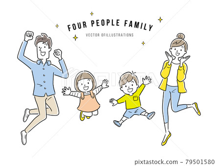 矢量插圖素材:四口之家,一家三口 矢量插圖素材:四口之家,一家三口 79501580