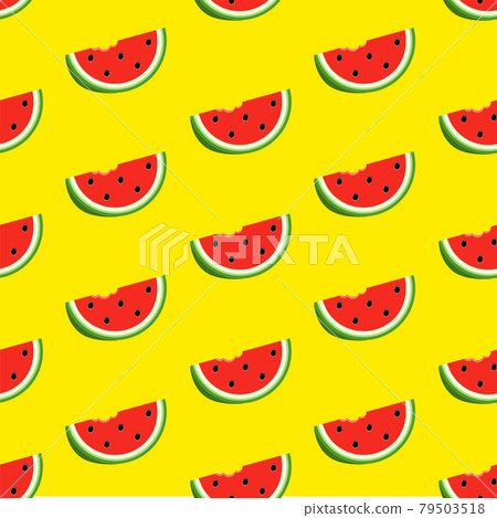 Seamless pattern with red half watermelon on yellow background. 79503518