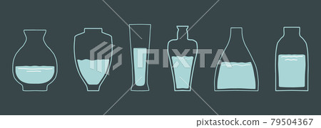 Various glass vases. Various shapes. Hand drawn vector set. Fashionable illustration. 79504367