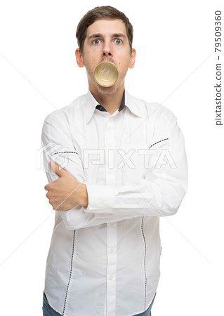 Young white man on white Young white man on white 79509360