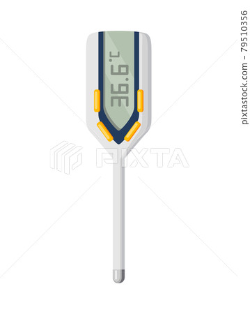 Thermometer icon. Measuring body temperature in vector. Electronic thermometer main prevention coronavirus. Cartoon icon for web design isolated on white background 79510356