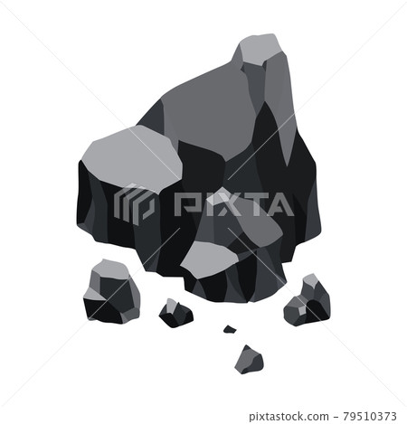 Coal black mineral resources. Pieces of fossil stone. Polygonal shapes. Black rock stones of graphite or charcoal. Energy resource charcoal icon Coal black mineral resources. Pieces of fossil stone. Polygonal shapes. Black rock stones of graphite or charcoal. Energy resource charcoal icon 79510373
