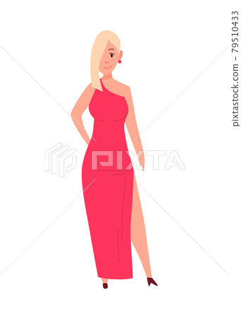 Over size woman. Adult lush lady in festive clothe flat cartoon style. Female character with overweight. Vector person 79510433
