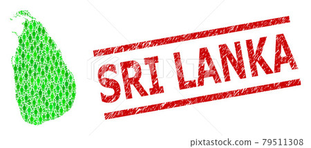 Grunge Sri Lanka Seal and Green Customers and Dollar Mosaic Map of Sri Lanka 79511308