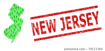 Distress New Jersey Seal and Green People and Dollar Mosaic Map of New Jersey State 79511368