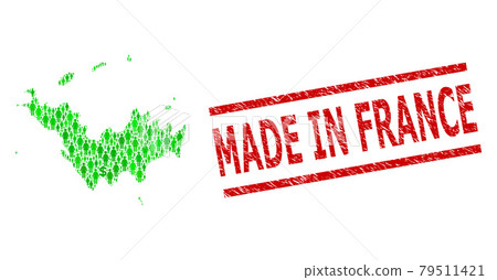 Scratched Made in France Stamp Seal and Green Men and Dollar Mosaic Map of Saint Barthelemy 79511421