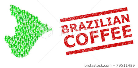 Distress Brazilian Coffee Stamp and Green Customers and Dollar Mosaic Map of Sergipe State 79511489