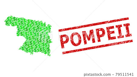 Grunge Pompeii Seal and Green People and Dollar Mosaic Map of Zamora Province 79511541