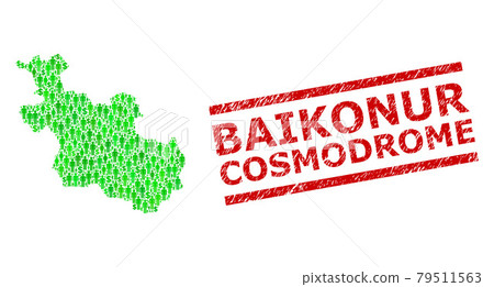 Distress Baikonur Cosmodrome Stamp and Green Men and Dollar Mosaic Map of Overijssel Province 79511563