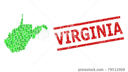 Textured Virginia Stamp Imitation and Green Men and Dollar Mosaic Map of West Virginia State Textured Virginia Stamp Imitation and Green Men and Dollar Mosaic Map of West Virginia State 79512009