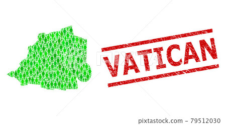 Scratched Vatican Seal and Green Men and Dollar Mosaic Map of Vatican 79512030