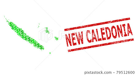 Textured New Caledonia Watermark and Green Men and Dollar Mosaic Map of New Caledonia 79512600
