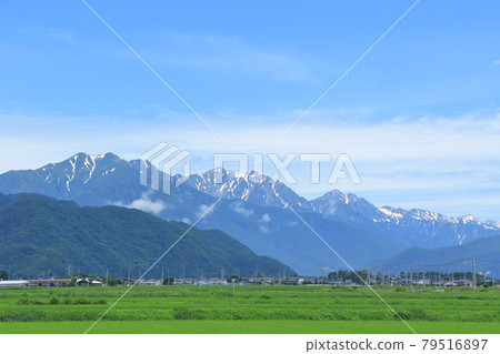 Ushirotateyama mountain range in the Northern Alps during the rainy season 79516897