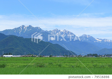 Ushirotateyama mountain range in the Northern Alps during the rainy season 79516898