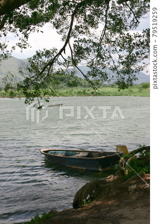 a Small wooden boat in a lake , Shan Pui Tsuen 79519259