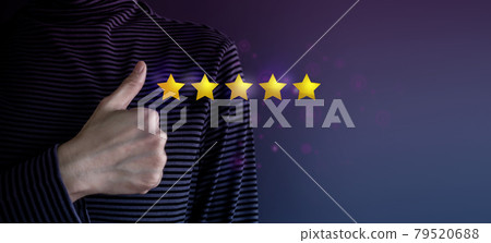 Customer Experience Concept. Happy Client Giving Excellent Services Rating for Satisfaction by Thumb Up. Symbol of Best Experiences in Products and Services Customer Experience Concept. Happy Client Giving Excellent Services Rating for Satisfaction by Thumb Up. Symbol of Best Experiences in Products and Services 79520688