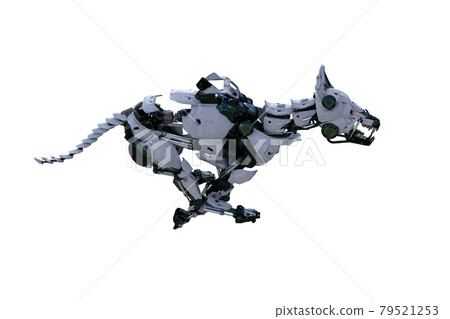 cyborg dog with different poses for using a collage. 3d rendering, 3d illustration 79521253