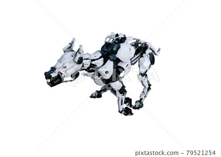 cyborg dog with different poses for using a collage. 3d rendering, 3d illustration 79521254
