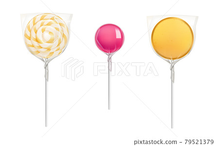 Lollipop candies in transparent plastic pack 79521379