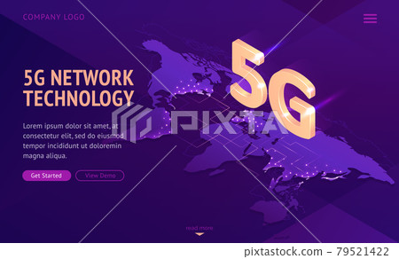 5g network technology isometric landing page. 79521422