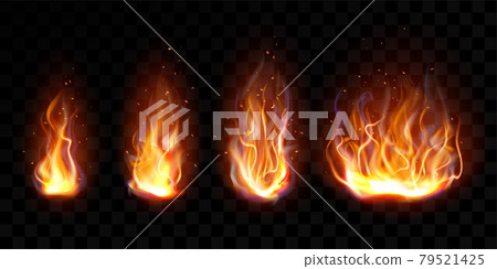 Realistic fire, torch flame set isolated clip art 79521425