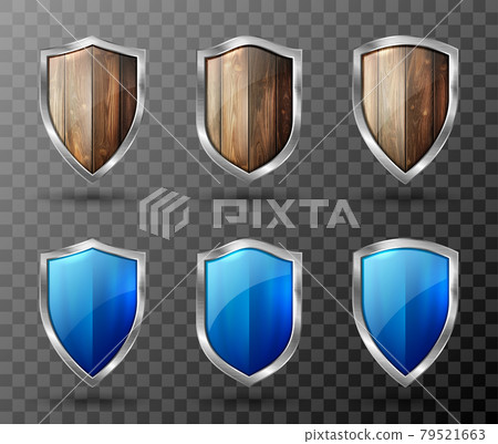 Wooden shield with metal frame realistic trophy 79521663