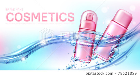 Pink spray bottle female deodorant in water flow 79521859