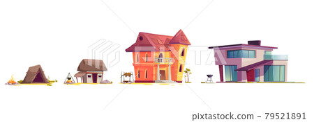 Evolution of house architecture, cartoon concept Evolution of house architecture, cartoon concept 79521891