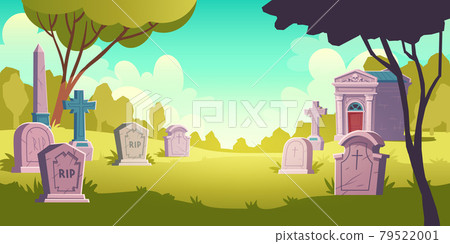 Cemetery day landscape, tombstone with RIP Cemetery day landscape, tombstone with RIP 79522001