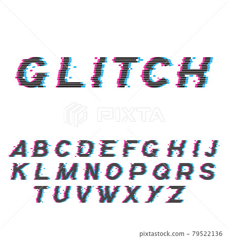 Glitch font or distorted abc, trendy latin typeset 79522136