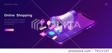 Digital marketing isometric concept with megaphone Digital marketing isometric concept with megaphone 79522197