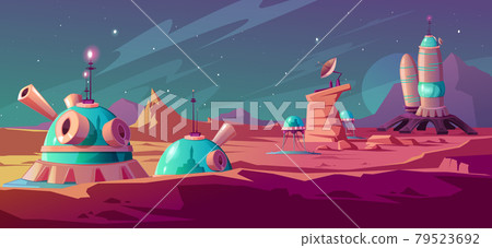 Landscape of Mars surface with colony buildings 79523692