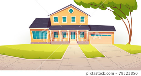 Suburban cottage, residential house with garage 79523850