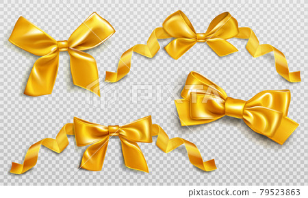 Gold ribbons and bows for wrapping present box set 79523863