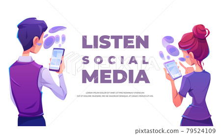 People listen social media using smartphone banner People listen social media using smartphone banner 79524109
