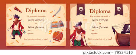 Vector diploma with pirate theme for kids Vector diploma with pirate theme for kids 79524110