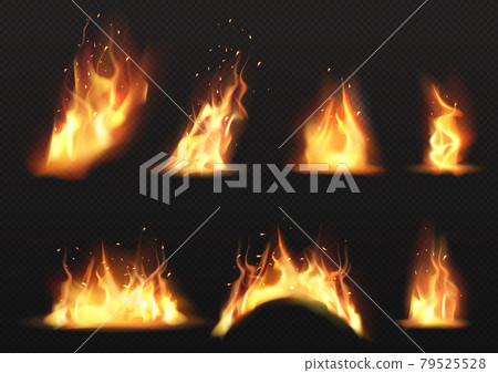 Vector realistic burning fire flames set Vector realistic burning fire flames set 79525528