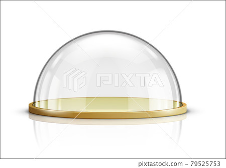 Glass dome and wooden tray realistic vector 79525753