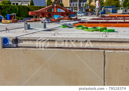 Picture of construction site with precast concrete walls and slabs Picture of construction site with precast concrete walls and slabs 79528374