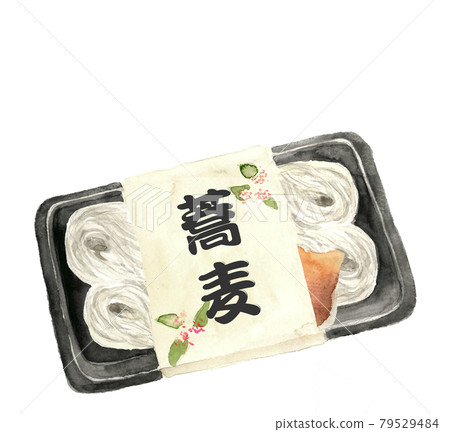 Raw soba set with tuyu [Hand-painted - Stock Illustration