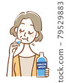 Middle-aged woman doing bad breath care with mouthwash 79529883