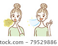 Young women who take care of bad breath before and after 79529886