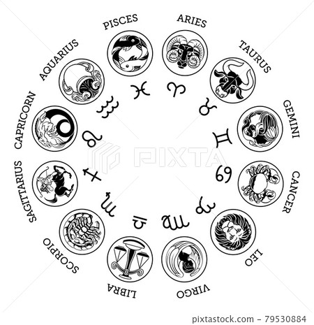 Astrological horoscope zodiac star signs icon set Stock