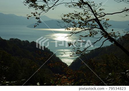 Scenery of the lake surface from the shore of Lake Towada in the morning Scenery of the lake surface from the shore of Lake Towada in the morning 79534823