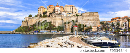 Calvi - panoramic view with fortress. Corsica island 79534844